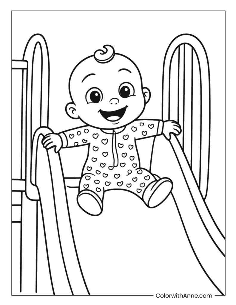 JJ Cocomelon Sliding At Playground Coloring Page