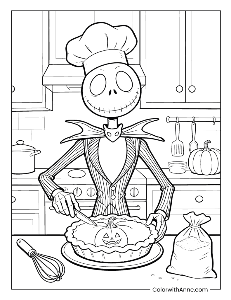 Jack Skellington Baking a Pumpkin Pie Coloring Page