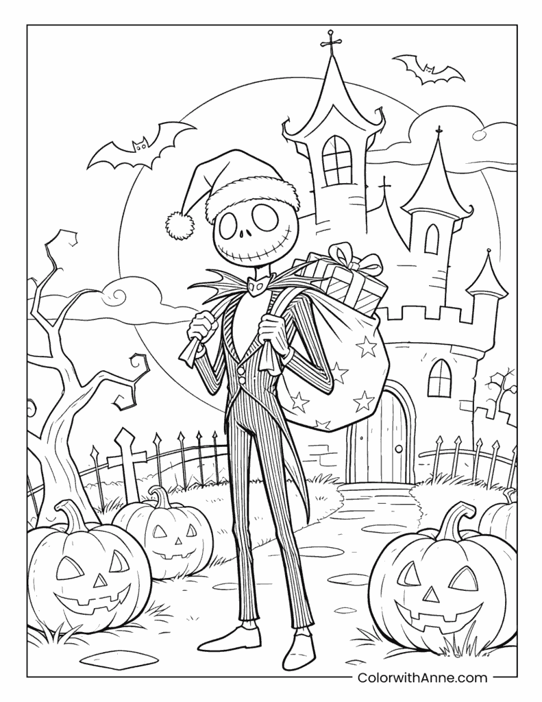 Jack Skellington Carrying a Gift Bag Coloring Page