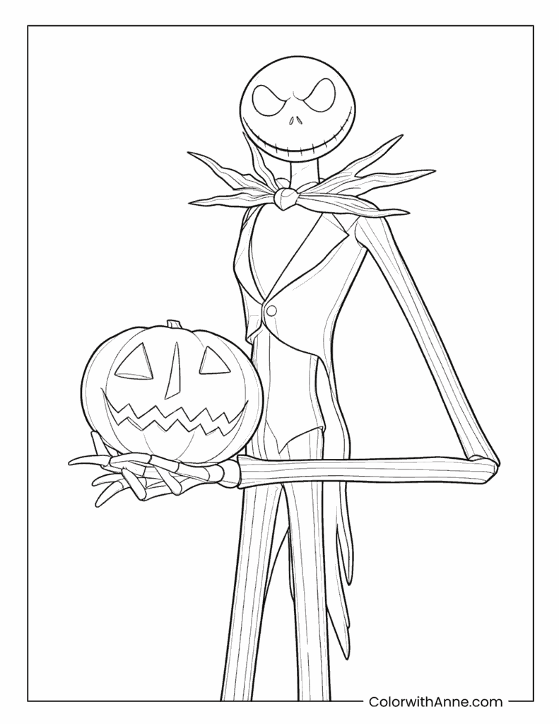 Jack Skellington Holding a Jack-o-Lantern Coloring Page