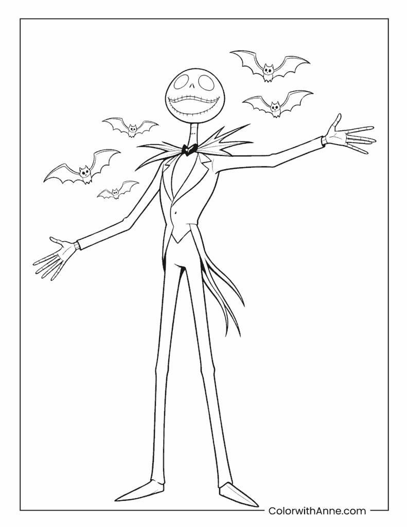 Jack Skellington Welcoming the Bats Coloring Page