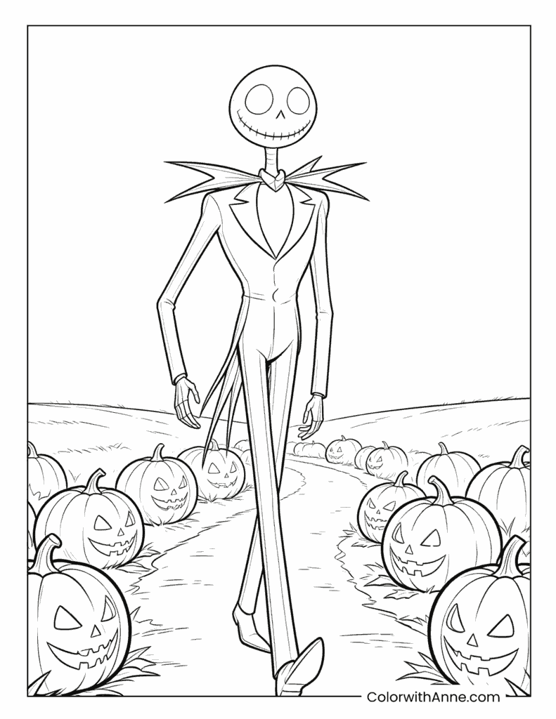 Jack Skellington in the Pumpkin Patch Coloring Page