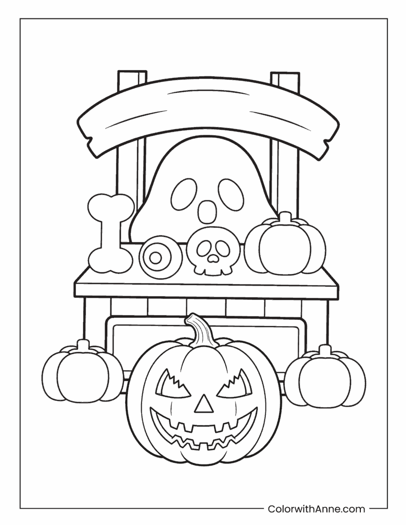 Jack-o-Lantern with Bones and Skull Coloring Page