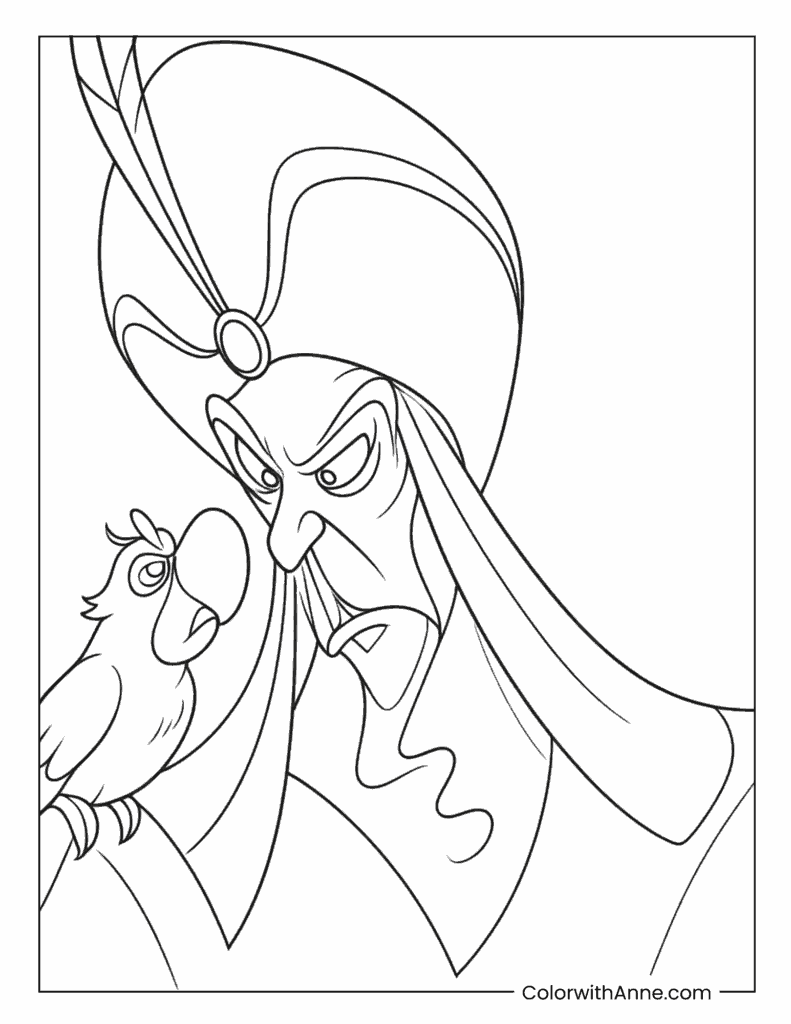 Jafar Close Up With Iago Coloring Page