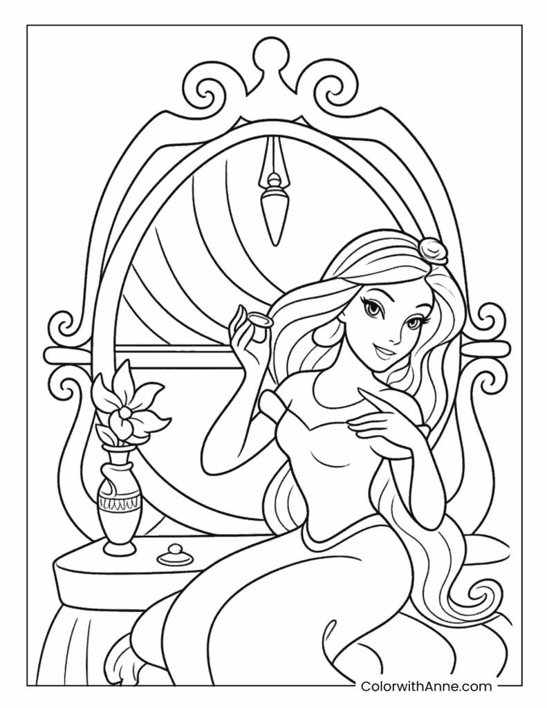 Jasmine Seated By Mirror Coloring Page