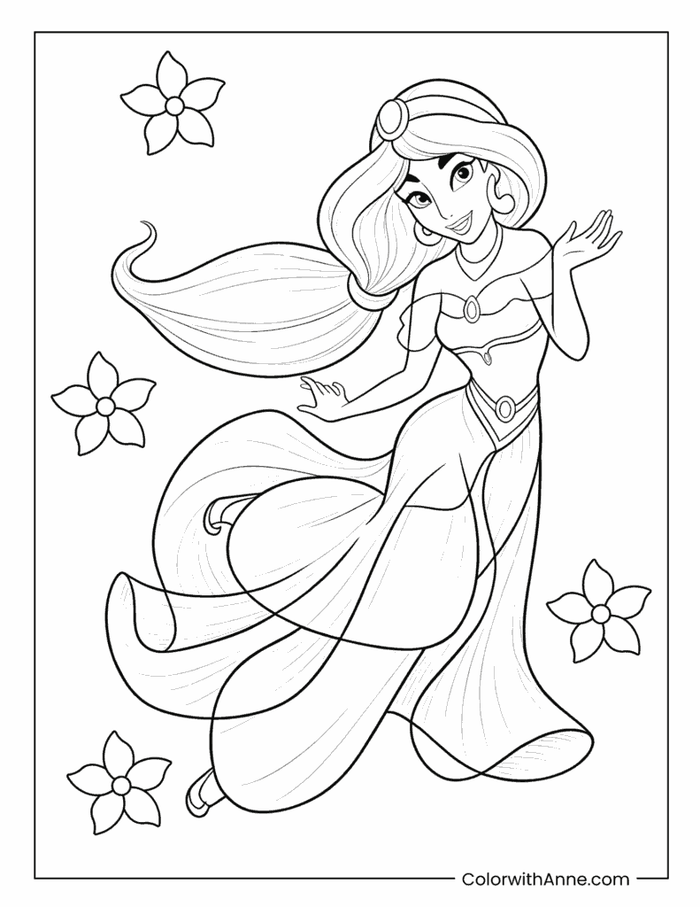 Jasmine With Flowers Coloring Page