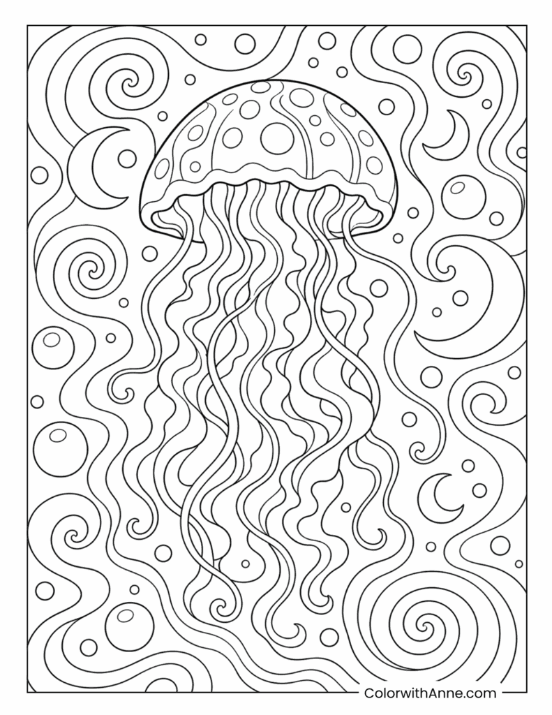 Jellyfish In Surreal Underwater Trippy Coloring Page