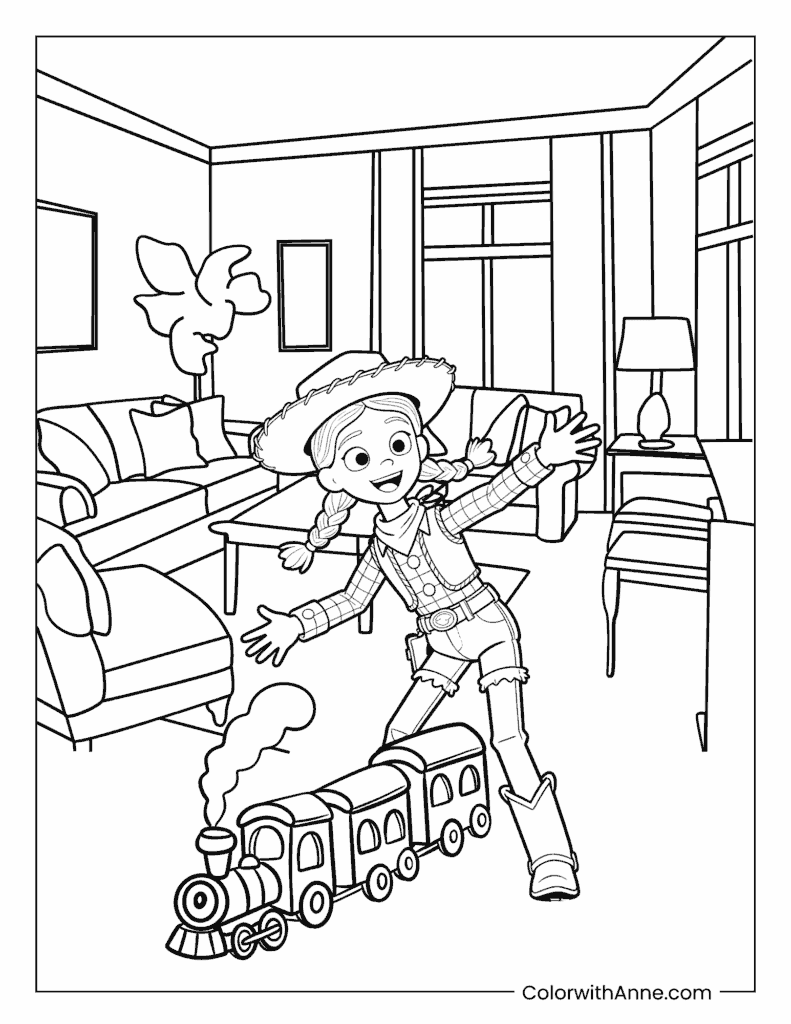Jessie and the Toy Train Coloring Page