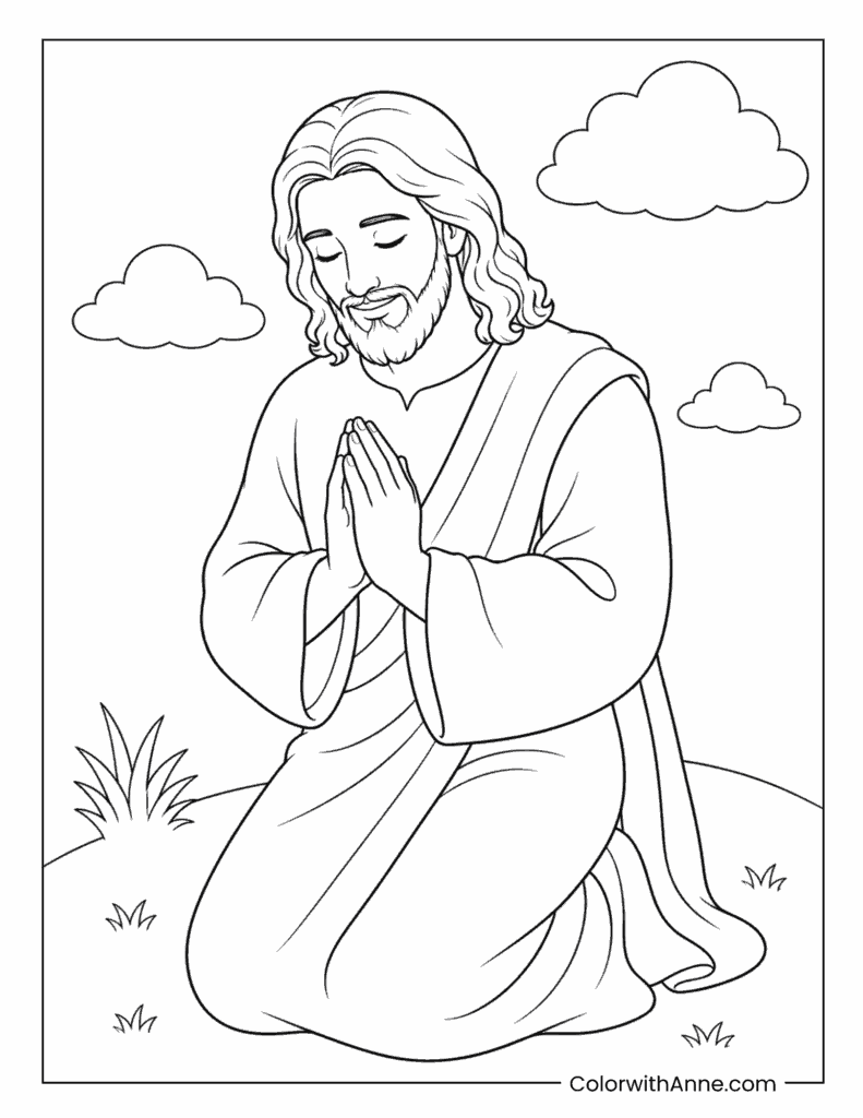 Jesus Kneeling in Prayer Coloring Page