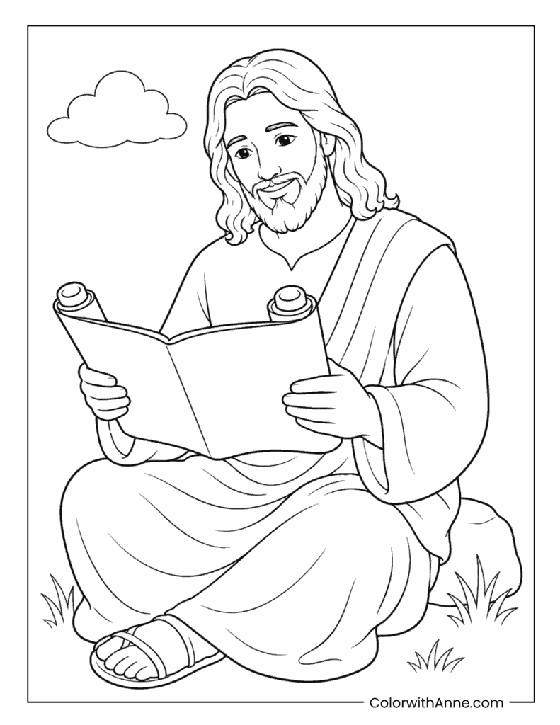 Jesus Reading the Holy Scriptures Coloring Page
