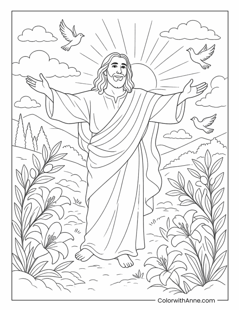 Jesus Welcomes Everyone with Open Arms Coloring Page