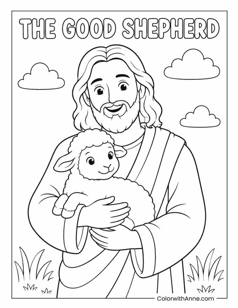 Jesus the Good Shepherd Holding a Lamb Coloring Page