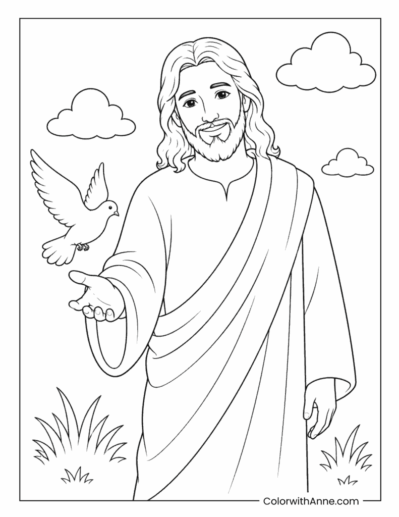 Jesus with a Dove of Peace Coloring Page
