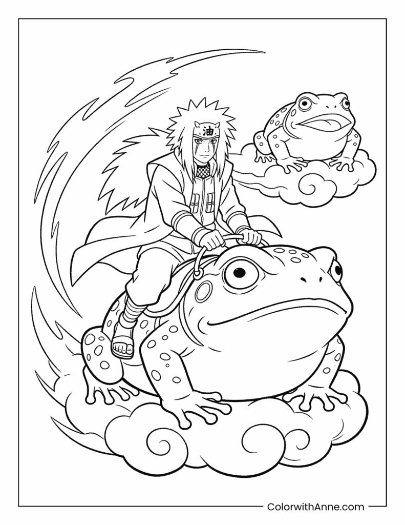 Jiraiya Riding a Toad on a Cloud Coloring Page