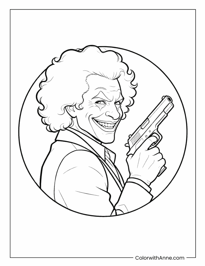 Joker Holding a Gun Coloring Page