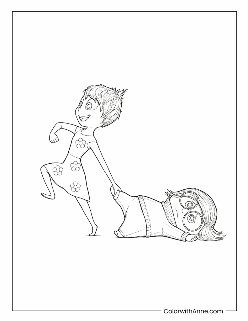 Joy Pulling Sadness Along Inside Out Coloring Page