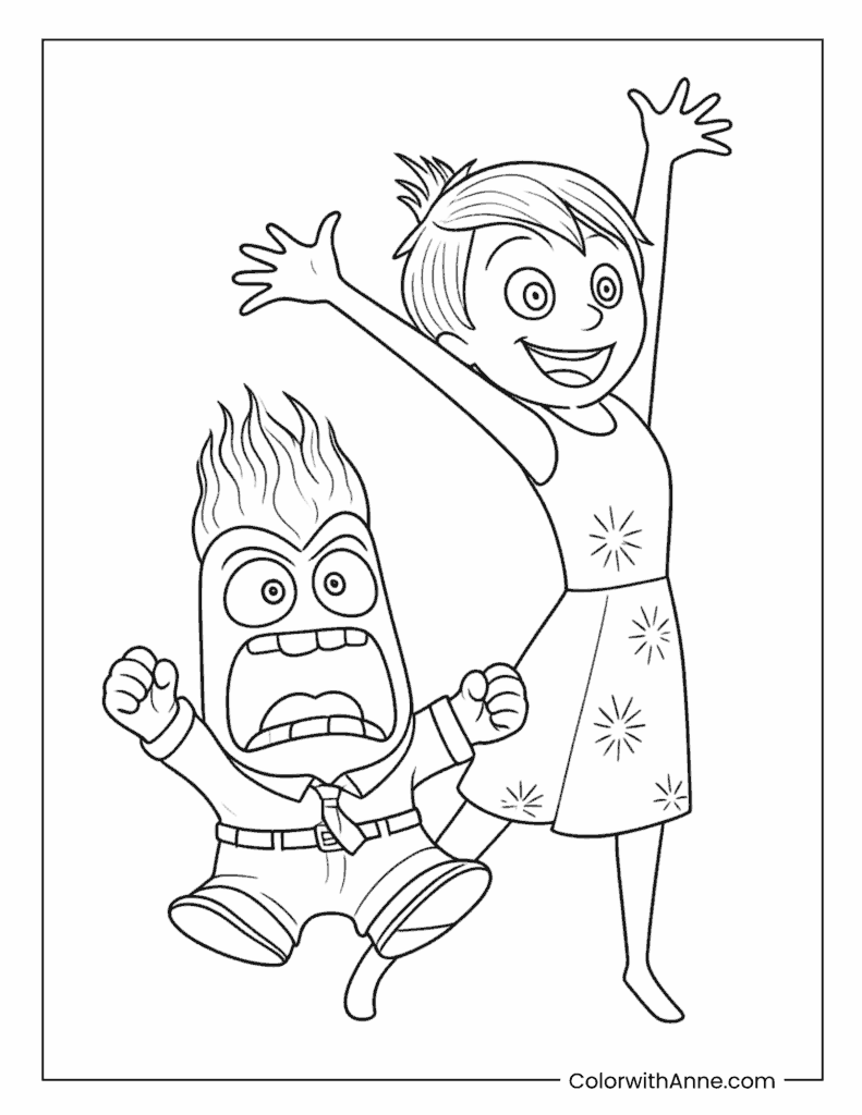 Joy and Anger Excited Jump Inside Out Coloring Page