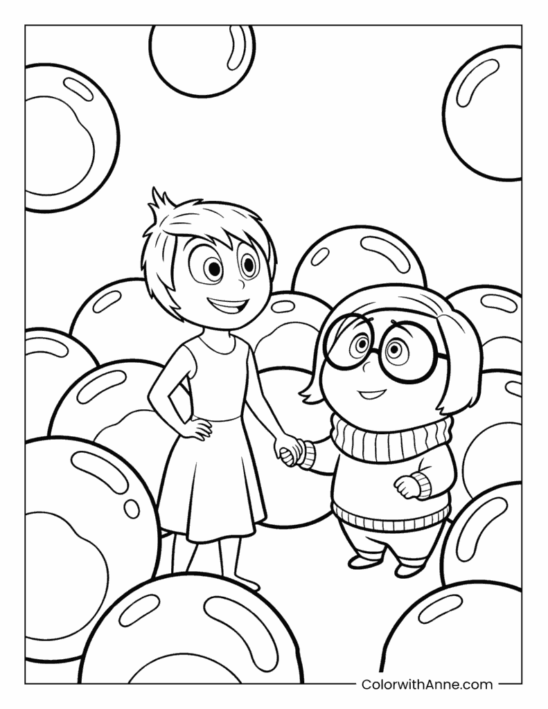 Joy and Sadness Holding Hands Inside Out Coloring Page