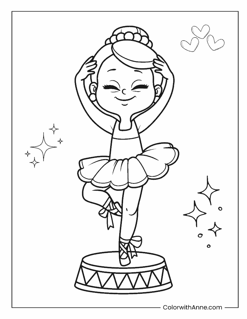 Joyful Ballerina on Stage Coloring Page