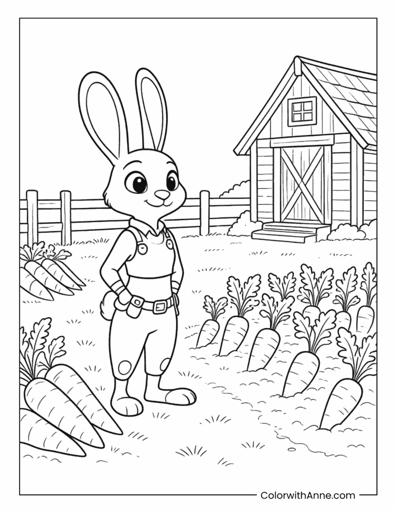 Judy Hopps at the Carrot Farm Coloring Page