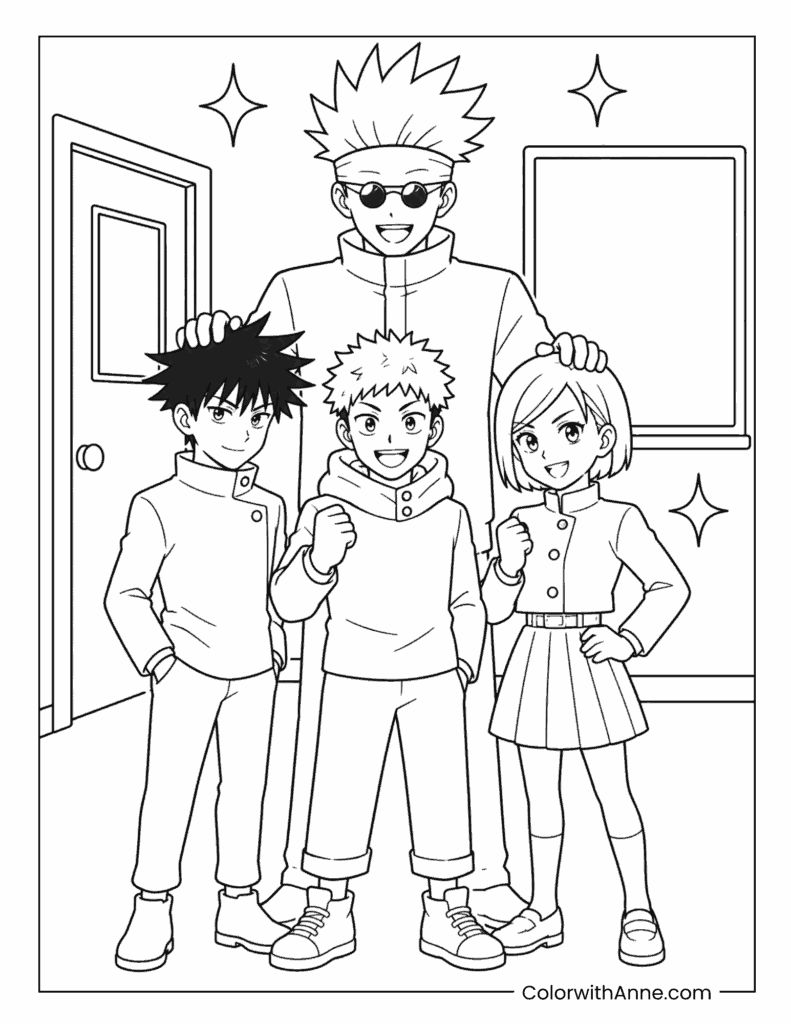 Jujutsu High Team Photo Coloring Page