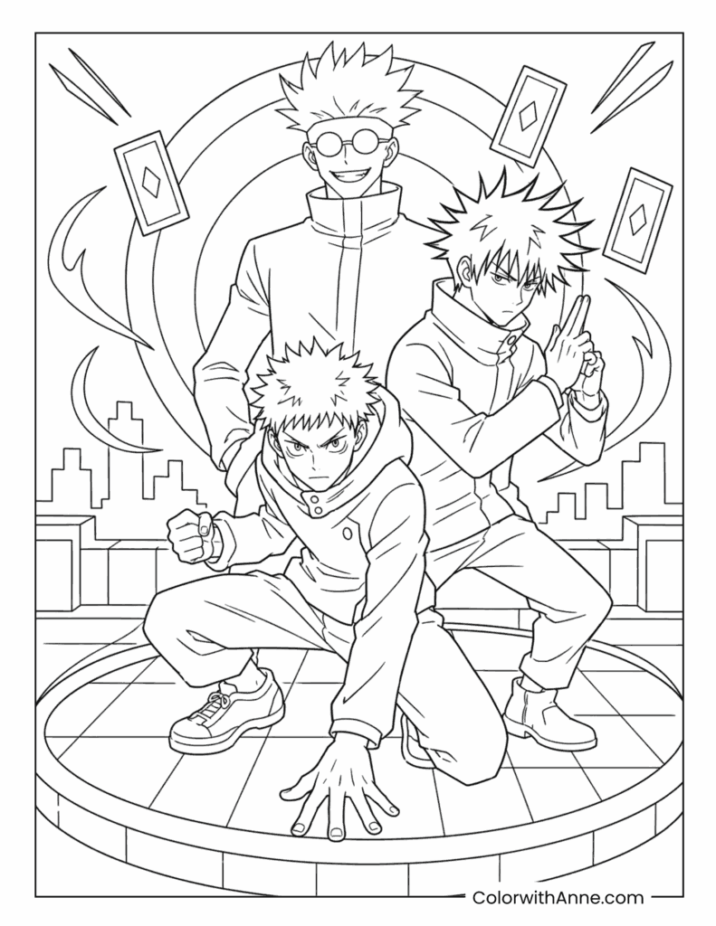 Jujutsu Kaisen Heroes Battle Group Pose Coloring Page