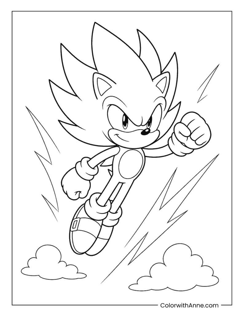 Jumping Super Sonic With Lightning Bolts Coloring Page