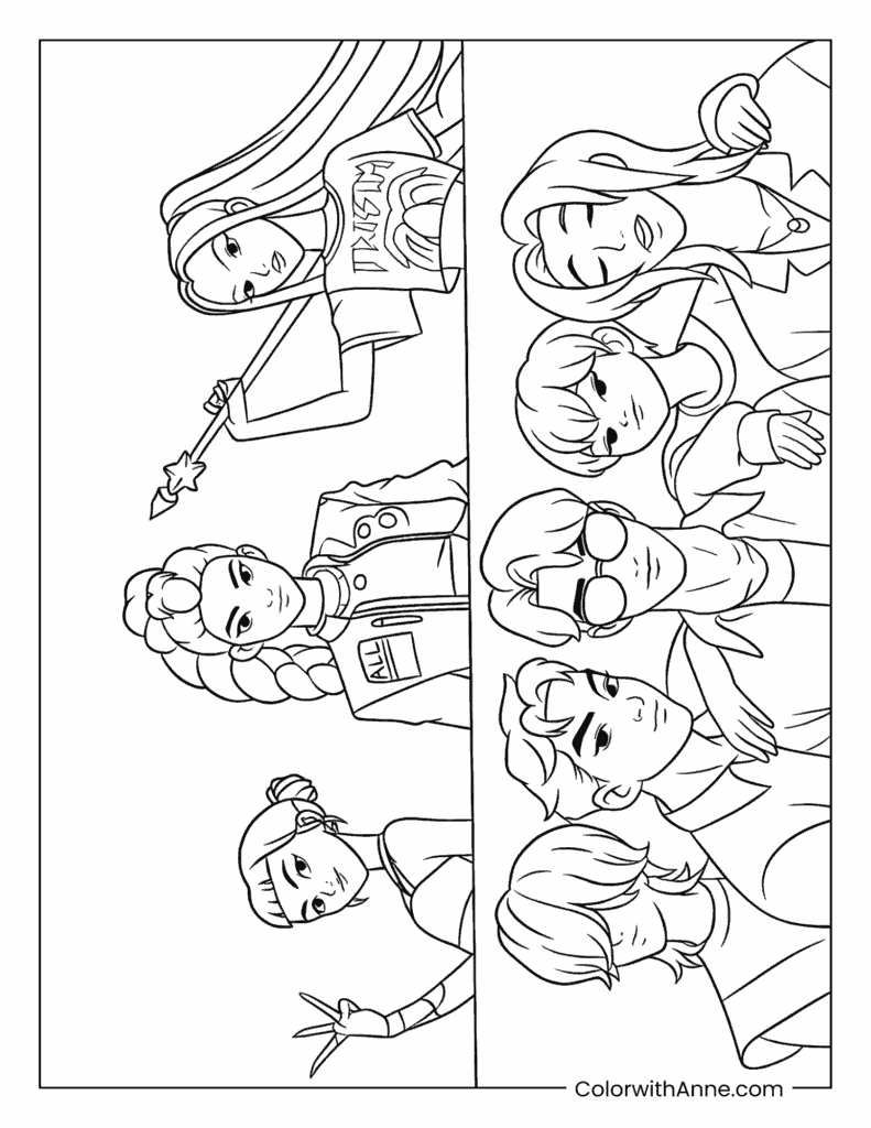 KPop Demon Hunters Cast Group Coloring Page
