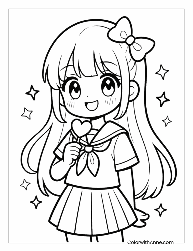 Kawaii Anime Girl Coloring Page