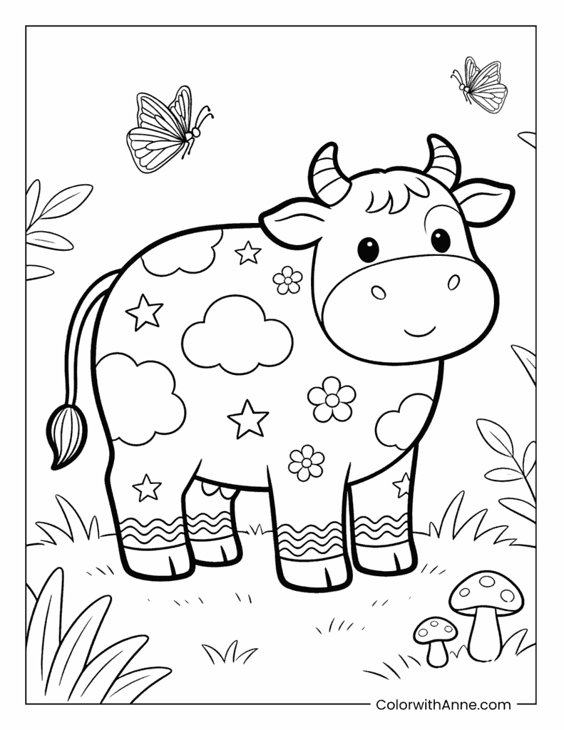 Kawaii Cow Coloring Page for Kids