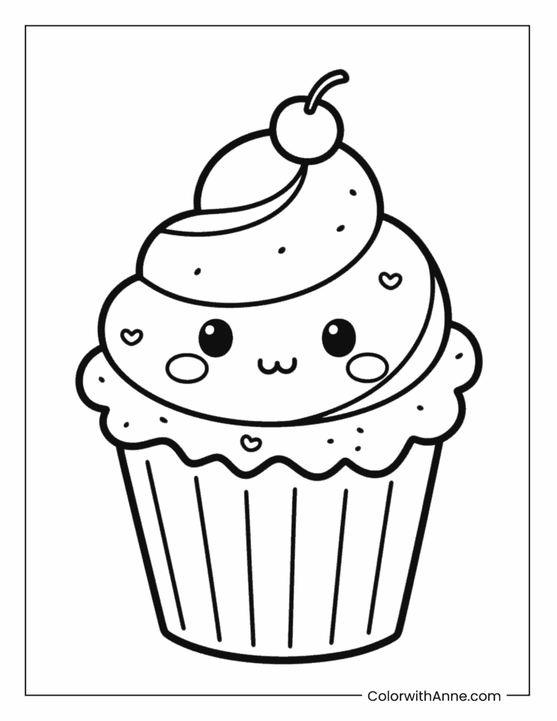 Kawaii Cupcake Coloring Page