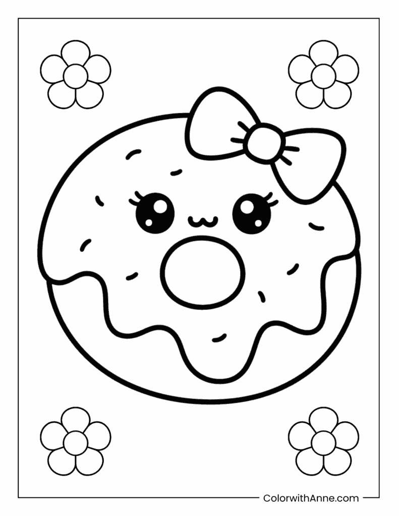 Kawaii Donut Coloring Page for Toddlers