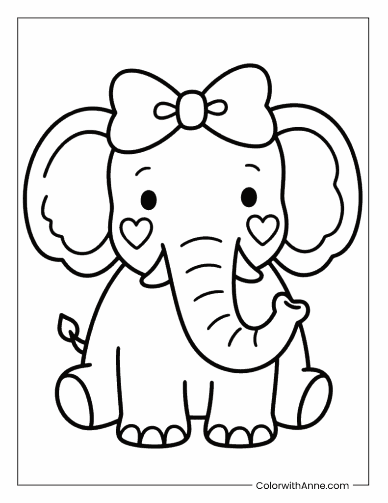 Kawaii Elephant Coloring Page