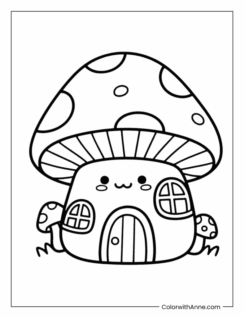 Kawaii Mushroom House Coloring Page