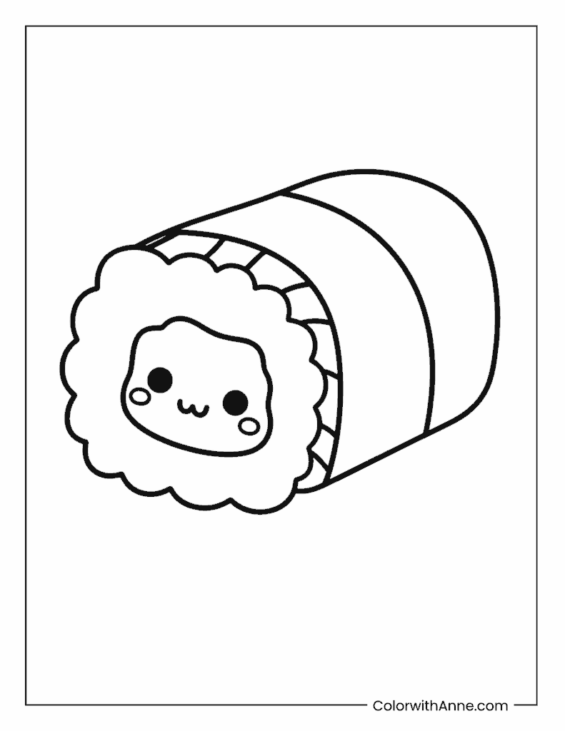 Kawaii Sushi Roll Coloring Page