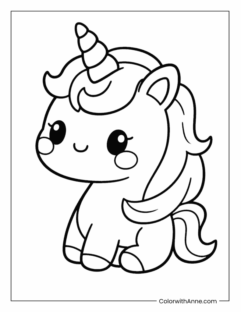 Kawaii Unicorn Coloring Page