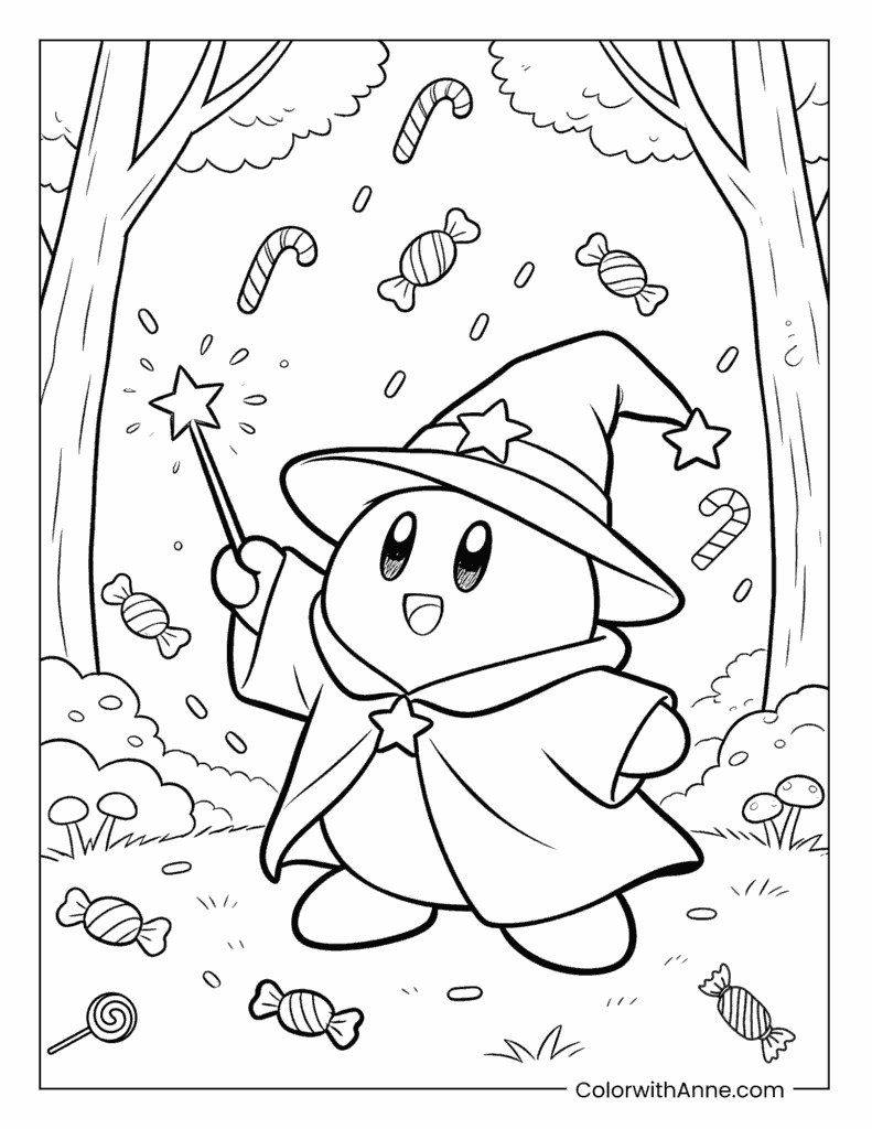 Kirby the Candy Forest Wizard Coloring Page