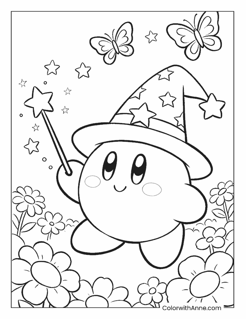 Kirby the Flower Field Wizard Coloring Page