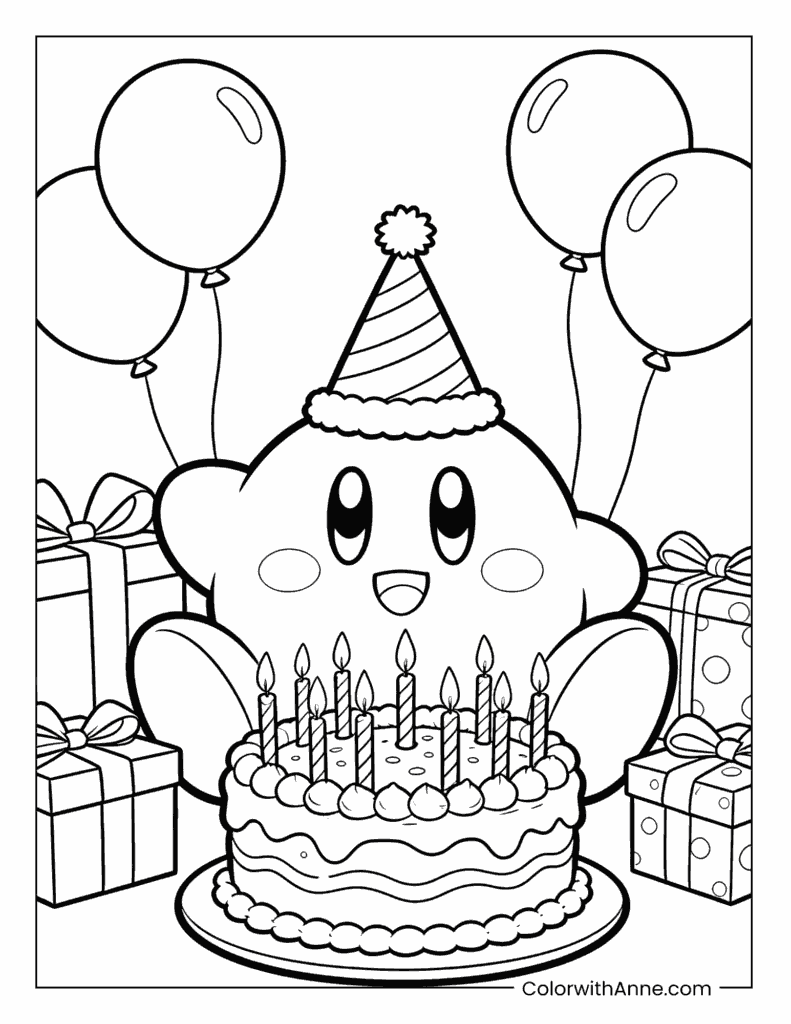 Kirby's Birthday Party Coloring Page