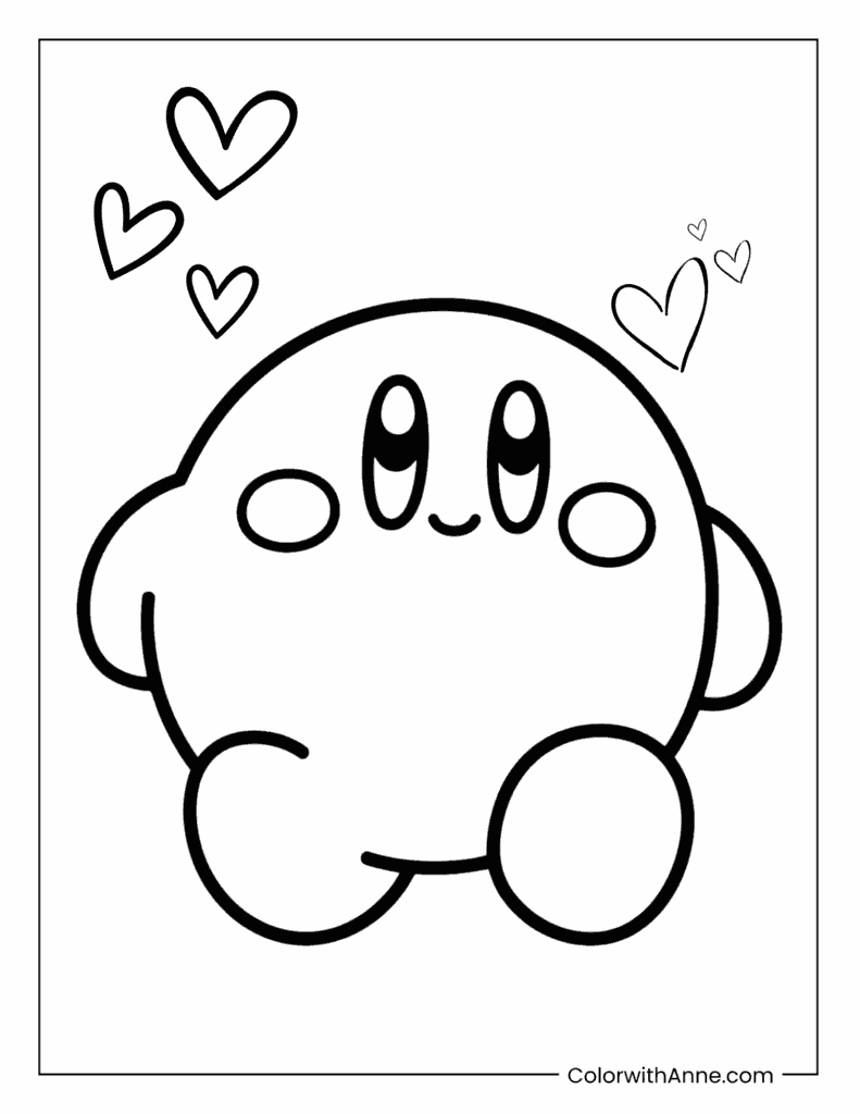 Kirby's Heartfelt Happiness Coloring Page