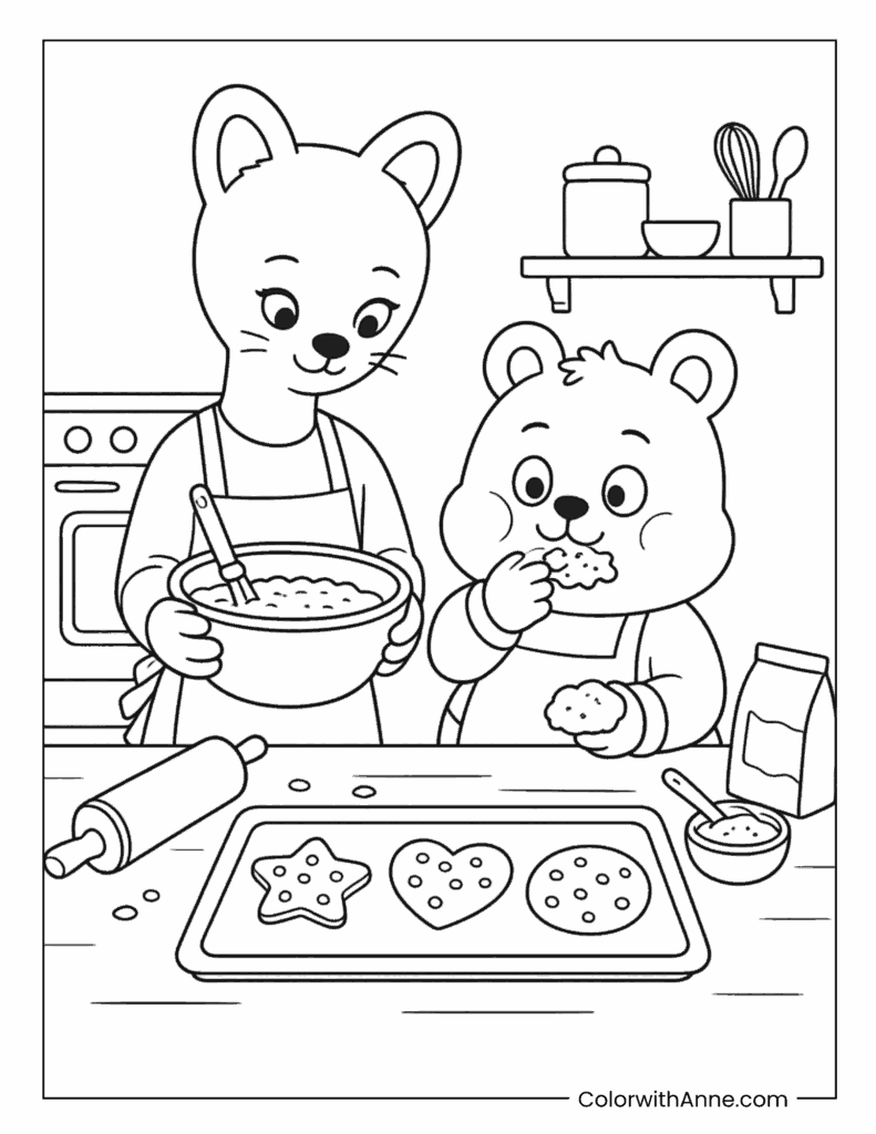 Kitchen Baking Cookies Jiniret & Han Quokka SKZOO Coloring Page