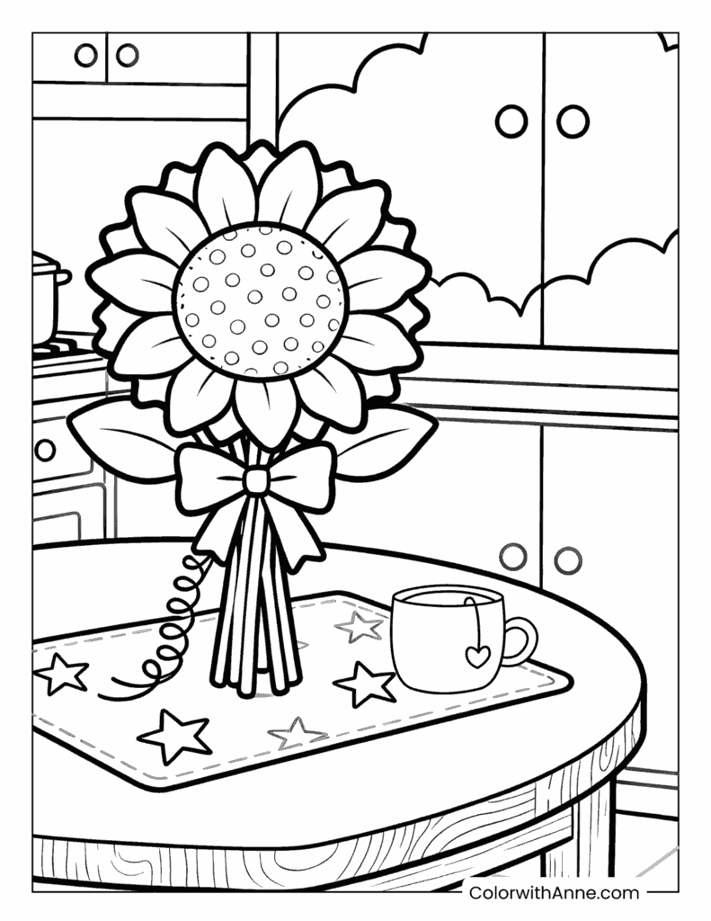 Kitchen Sunflower Decor Coloring Page