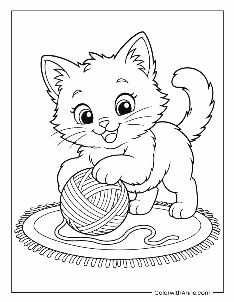 Kitten Playing With Yarn Coloring Page