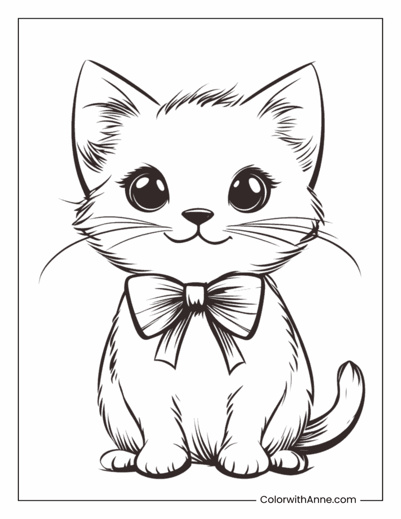Kitten Wearing a Cute Bow Tie Coloring Page