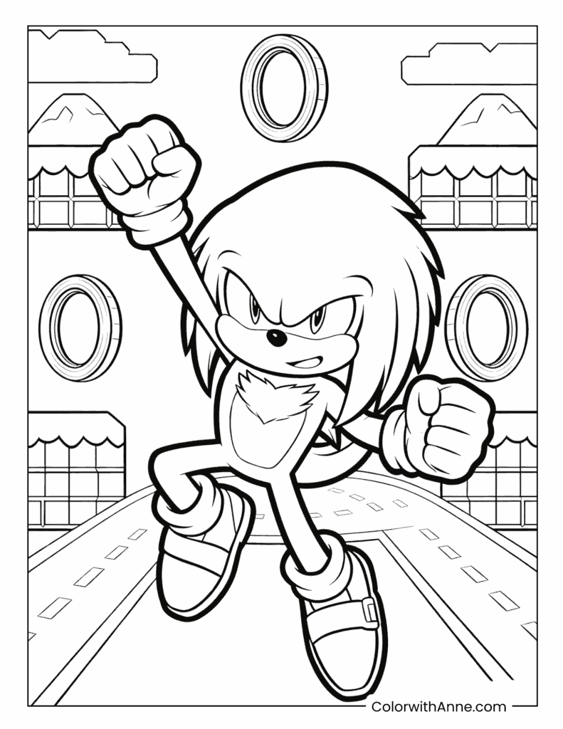Knuckles Collecting Coins Coloring Page