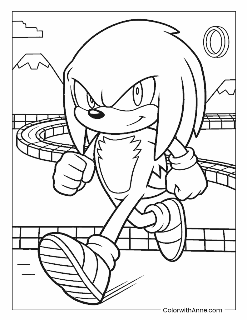 Knuckles Running on Loop Road Coloring Page