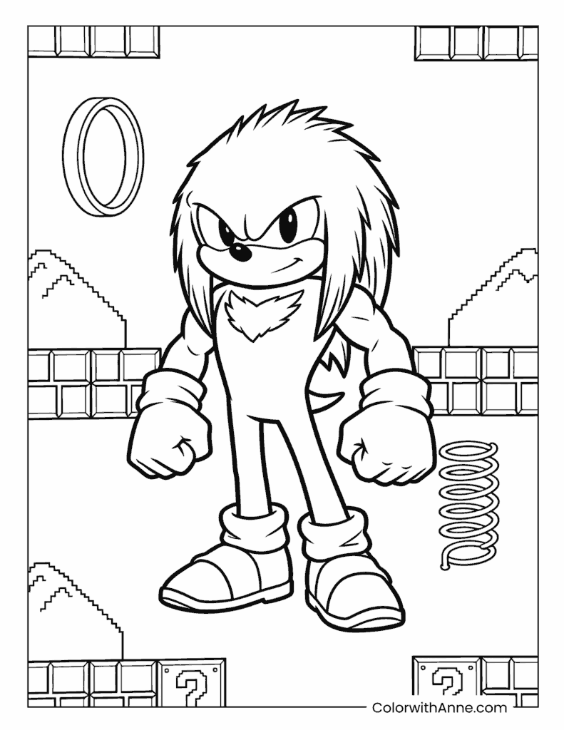 Knuckles in Pixel Game Background Coloring Page