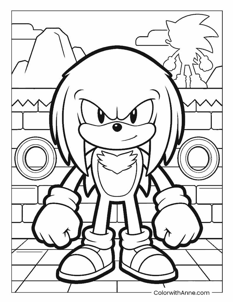 Knuckles on Brick Platform Coloring Page