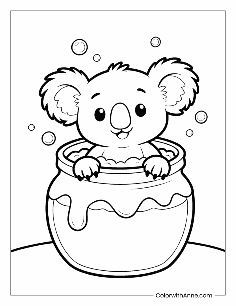 Koala in a Jar of Bubbles Coloring Page