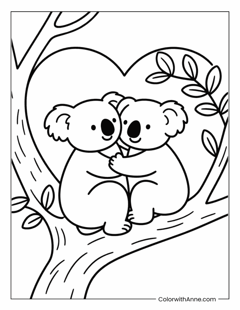 Koalas Hugging Together Coloring Page